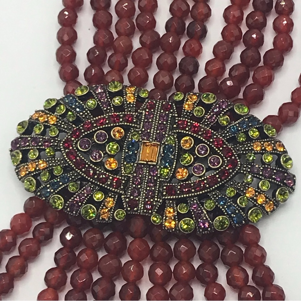 Heidi Daus Carnelian Multi Strand Crystal Tassel Necklace NIB - Picture 6 of 10